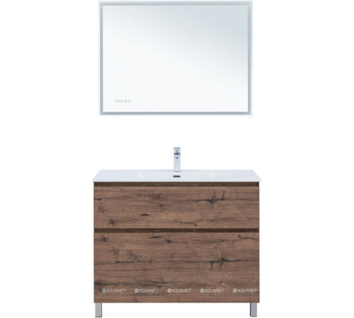 Тумба с раковиной Aquanet Алвита new 100 (Flat) напольная 2 ящика дуб веллингтон табак 00345672