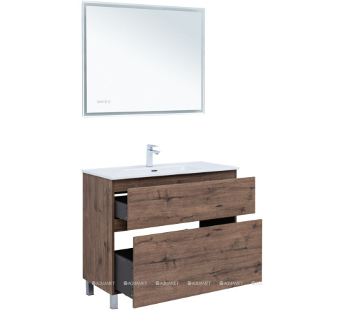 Тумба с раковиной Aquanet Алвита new 100 (Flat) напольная 2 ящика дуб веллингтон табак 00345672