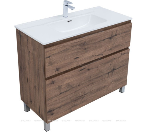 Тумба с раковиной Aquanet Алвита new 100 (Flat) напольная 2 ящика дуб веллингтон табак 00345672