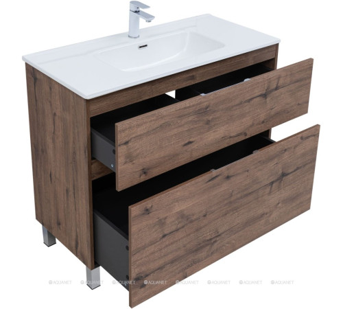 Тумба с раковиной Aquanet Алвита new 100 (Flat) напольная 2 ящика дуб веллингтон табак 00345672