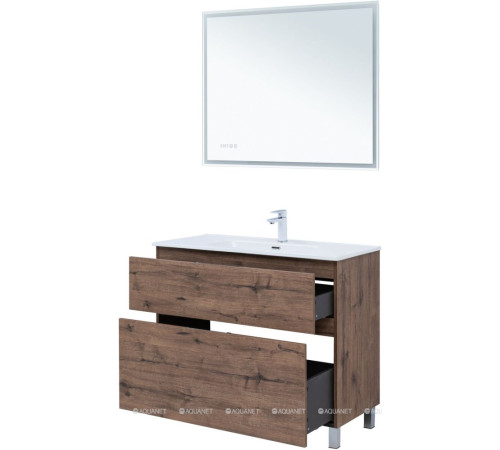 Тумба с раковиной Aquanet Алвита new 100 (Flat) напольная 2 ящика дуб веллингтон табак 00345672