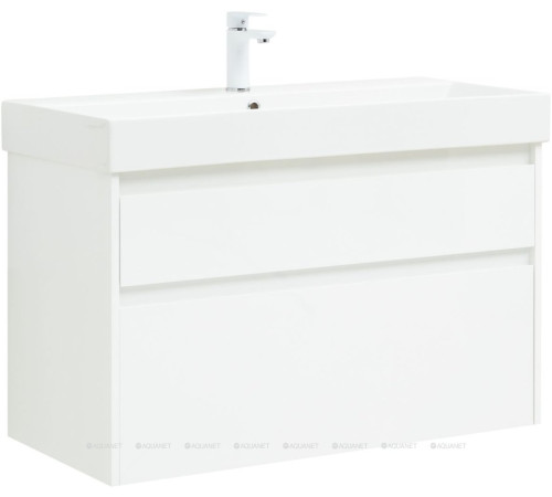 Тумба с раковиной Aquanet Nova Lite 100 Slim Synergy 2 ящика белый глянец 00291826