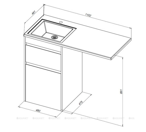 Тумба с раковиной Aquanet Токио 110 L напольная 2 ящика дуб веллингтон 00335585