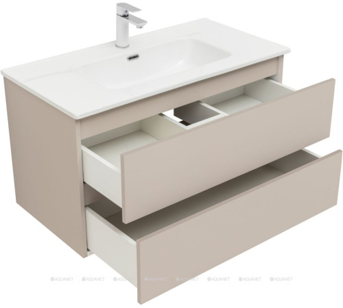 Тумба с раковиной Aquanet Вега 2.0 90 бежевая 2 ящика с раковиной Ирис 00344753