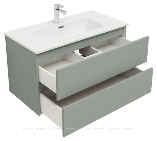 Тумба с раковиной Aquanet Вега 2.0 90 мисти грин 2 ящика с раковиной Flat 00344768