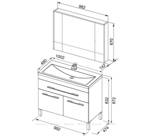 Тумба с раковиной Aquanet Верона 100 напольная 1 ящик 2 дверцы белый 00287662