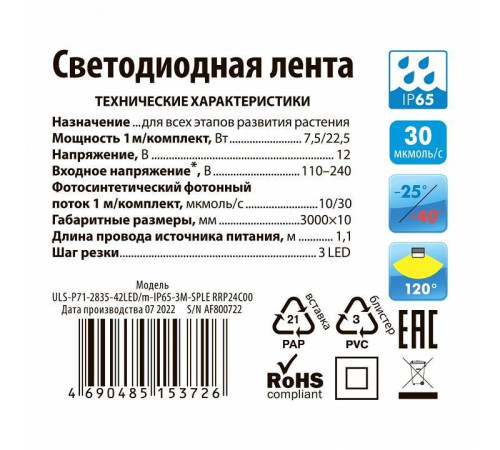 Комплект с лентой светодиодной для растений Uniel ULS UL-00008924