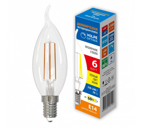 Лампа светодиодная Volpe OPTIMA DIM E14 6Вт 3000K UL-00009243