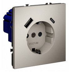 Розетка с заземлением и со шторкой и 2хUSB type A и C, без рамки Voltum S70 VLS040503