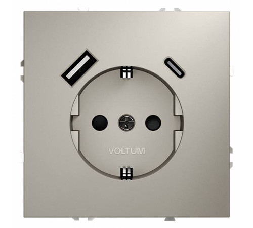 Розетка с заземлением и со шторкой и 2хUSB type A и C, без рамки Voltum S70 VLS040503