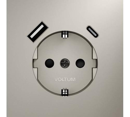 Розетка с заземлением и со шторкой и 2хUSB type A и C, без рамки Voltum S70 VLS040503