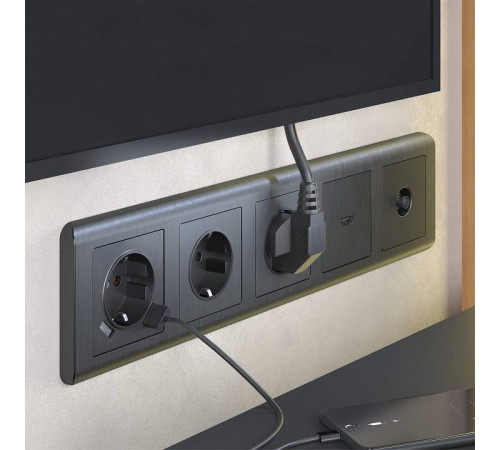 Накладка для розетки с заземлением и 2хUSB Werkel графит рифленый W1179504