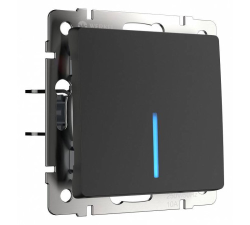 Выключатель проходной одноклавишный с подсветкой без рамки Werkel черный матовый W1112108