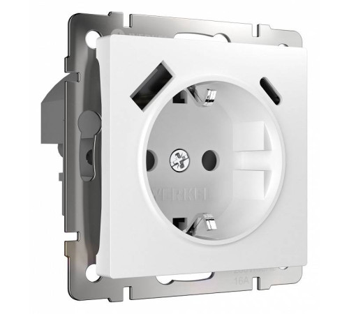 Розетка с заземлением и с шторками и USB, без рамки Werkel белый W1171701