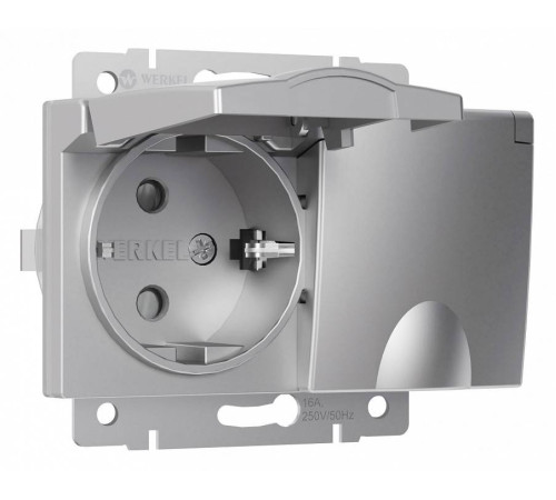 Розетка двойная влагозащищенная с заземлением и с шторками, без рамки с крышкой Werkel серебряные W1172206
