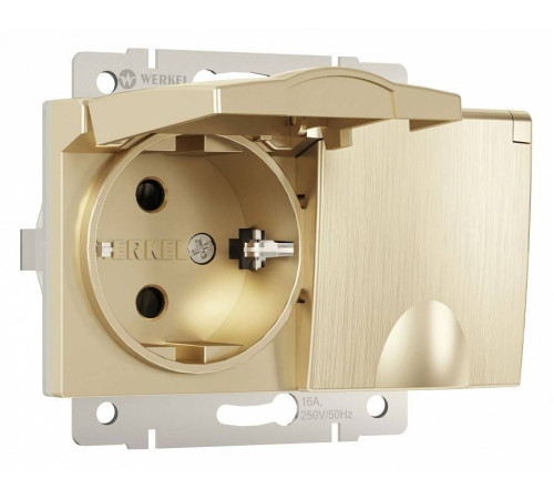 Розетка двойная влагозащищенная с заземлением и с шторками, без рамки с крышкой Werkel шампань W1172210