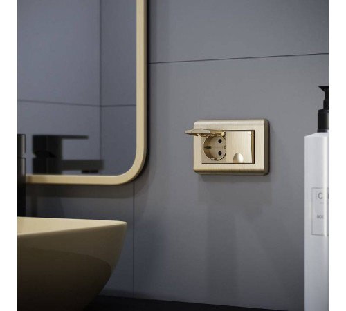 Розетка двойная влагозащищенная с заземлением и с шторками, без рамки с крышкой Werkel шампань W1172210