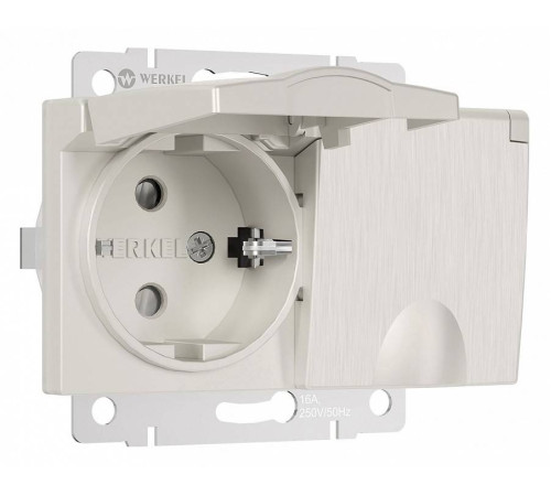 Розетка двойная влагозащищенная с заземлением и с шторками, без рамки с крышкой Werkel перламутровый W1172213
