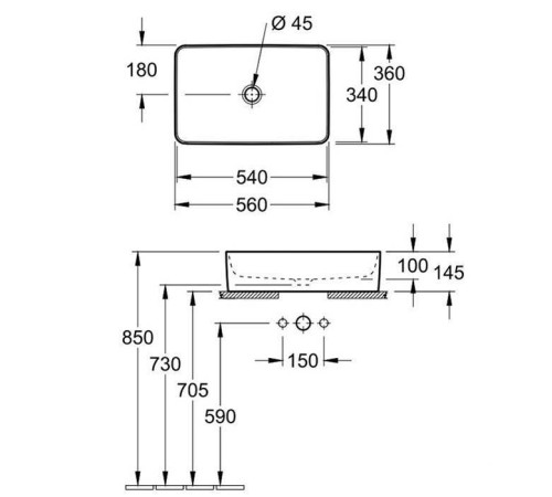 Раковина накладная Villeroy & Boch Collaro 560х360 мм без перелива 4A205601