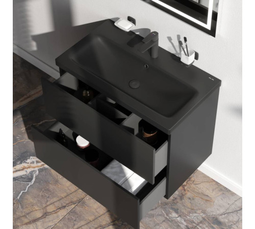 Тумба под раковину подвесная AM.PM Gem 75 см 2 ящика черный матовый M90FHX07522BM
