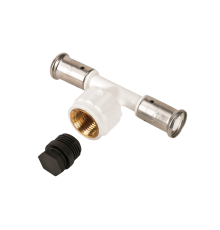 Тройник пресс HENCO PVDF с внутренней резьбой и заглушкой 20x1/2x20 мм белый 13PKW-200420BP