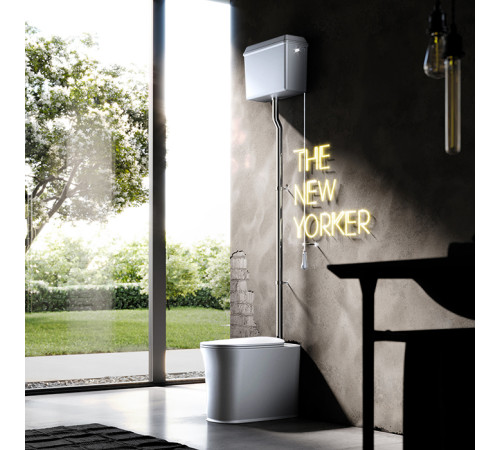 Унитаз напольный Kerasan The New Yorker 60х36.5 см с высоким бачком фурнитура хром белый матовый 569130/568030/759290/7593K1/561830F