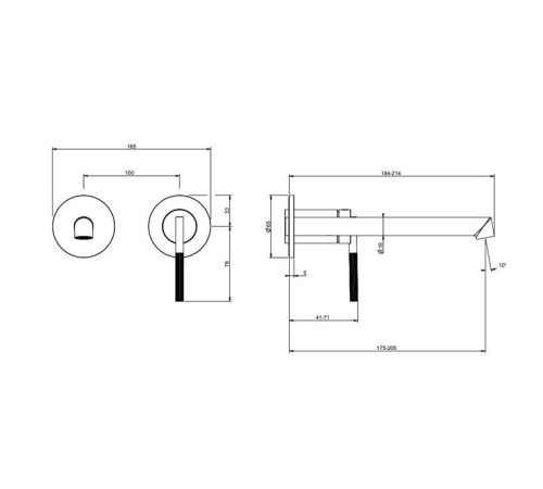 Смеситель для раковины Gessi Ingranaggio встраиваемый излив 185 мм внешняя часть Black XL 63583#299