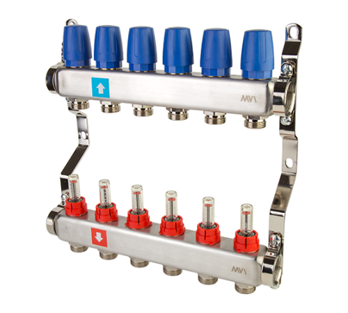 Коллекторная группа Hogart Premium 1 x 3/4 EK 6 выходов с расходомерами HOGMS50606