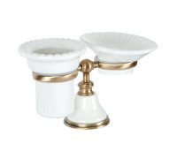 Держатель настольный с мыльницей и стаканом Tiffany World Harmony 141 белый/бронза TWHA141bi/br