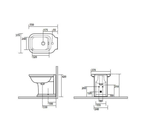 Биде напольное Kerasan Waldorf 55х37 см 1 отверстие белый хром 4121K1bi/cr*1 / 760390
