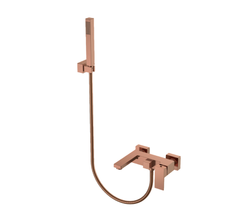Смеситель для ванны Boheme Qubic с ручным душем и изливом 18.5 см медь брашированная 473-CB