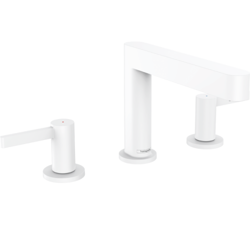 Смеситель для раковины Hansgrohe Finoris на 3 отверстия 113 мм с донным клапаном Push-Open белый матовый 76033700