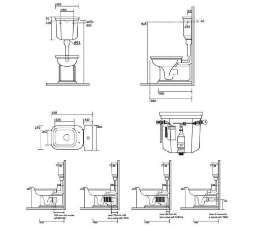 Унитаз приставной Kerasan Waldorf 65х37 см с низким бачком и ручкой смыва справа белый/бронза 418301/411601/760393/757093/757193