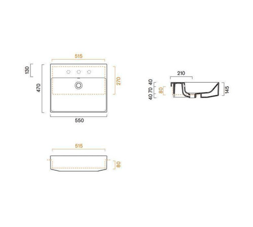 Раковина Catalano Zero 55x47 см полувстраиваемая без отверстия белый глянцевый 0126550001