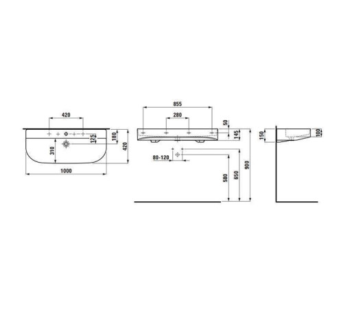 Раковина подвесная Laufen Sonar 100 х 42 х 14.5 см 1 отверстие белый 8.1034.7.000.104.1