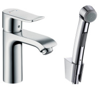 Смеситель для раковины Hansgrohe Metris 110 с гигиеническим душем и клапаном Push-Open 31285000