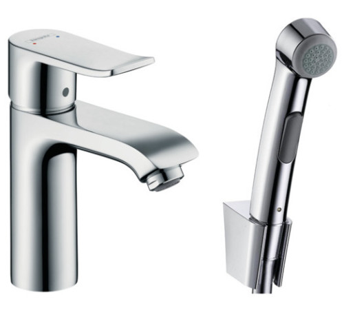 Смеситель для раковины Hansgrohe Metris 110 с гигиеническим душем и клапаном Push-Open 31285000
