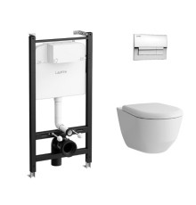 Комплект унитаз Laufen Pro Rimless с инсталляцией сиденье SC клавиша хром Z.RU93.0.771.5