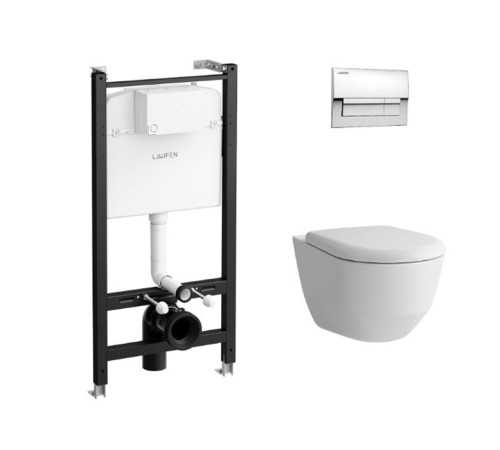 Комплект унитаз Laufen Pro Rimless с инсталляцией сиденье SC клавиша хром Z.RU93.0.771.5