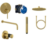 Душевой комплект Kludi Bozz 7 в 1 с кнопочным переключателем золото брашированное 38658N076