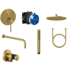 Душевой комплект Kludi Bozz 7 в 1 с кнопочным переключателем золото брашированное 38658N076