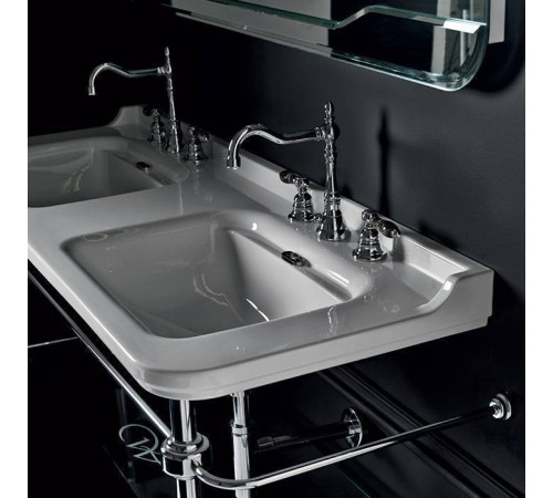 Раковина Kerasan Waldorf 150х55 см двойная 1 отверстие керамическая белый/бронза 4143K1/811393br