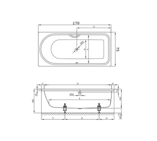 Ванна пристенная Bette Ocean 170х75х45 см BetteGlasur Plus Антислип 8854-000 PLUS AR