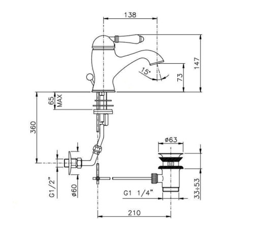 Смеситель для раковины Nicolazzi El Capitan однорычажный с донным клапаном бронза 3402BZ75