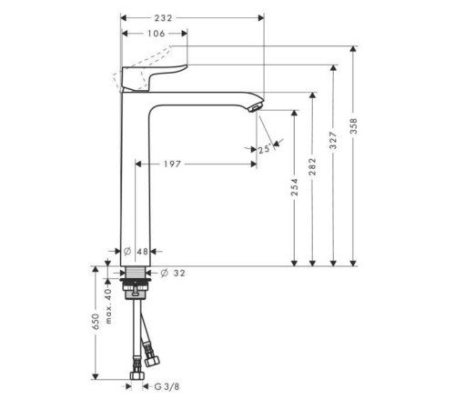 Смеситель для раковины Hansgrohe Metris 260 для раковины-чаши без сливного гарнитура хром 31184000