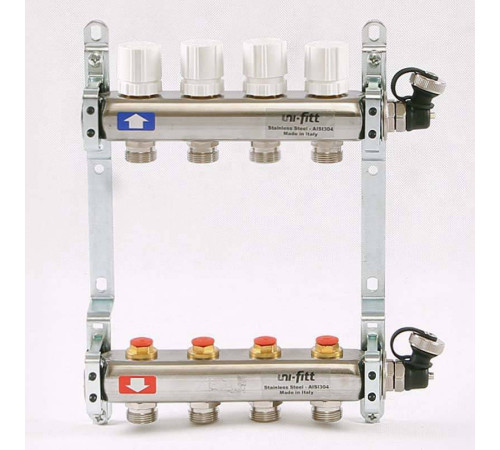 Коллекторная группа из нержавеющей стали Uni-Fitt 315S с регулировочными и термостатическими вентилями 1 x 3/4 EK 4 выхода 451I4304