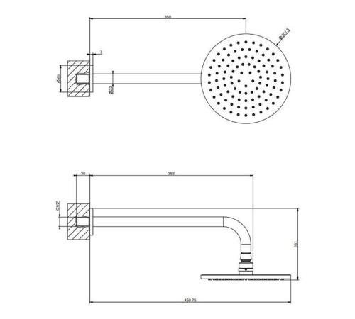 Верхний душ Gessi Emporio Ø 20 см подвесной Finox 47382#149