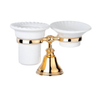Держатель настольный с мыльницей и стаканом Tiffany World Harmony 141 керамика золото TWHA141oro