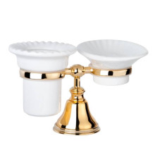 Держатель настольный с мыльницей и стаканом Tiffany World Harmony 141 керамика золото TWHA141oro