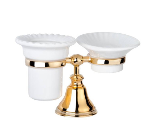 Держатель настольный с мыльницей и стаканом Tiffany World Harmony 141 керамика золото TWHA141oro